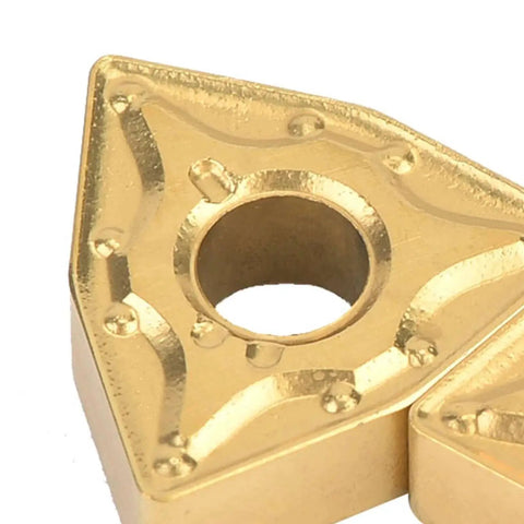 Close-up of 10 Pack WNMG432 Carbide Inserts For CNC Lathe Turning Tools Replacement In Tool Holders, showing heavy-duty coated finish.