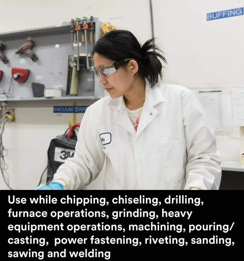 Worker wearing Disposable Foam Ear Plugs With NRR 29 For Drilling Grinding Machining Sawing And Welding in workshop