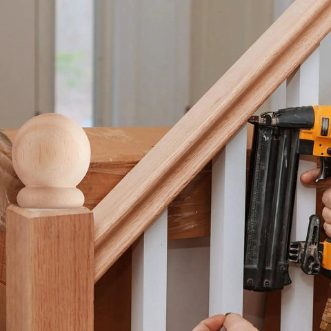 Two Pack Two And A Half Inch Round Wood Ball Curtain Rod Finials With Pre Installed Screws Wood Newel Post Caps on stair rail.