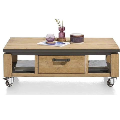 Wooden table with 1 Inch Small Caster Wheels With 2 Brakes And Screws M6x15mm, 90 Lb Capacity, Low Profile Silent Casters, used for easy movement.