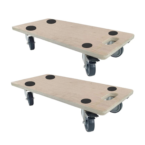 Heavy duty real wood furniture dolly set of 2 with 4 wheels, 2200 lb static load capacity, plywood platform, soft rubber casters