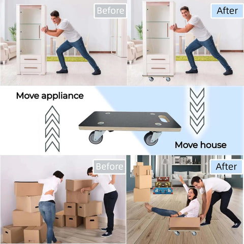 Heavy duty wood furniture moving dolly set of 2 with 17.32 x 9.06 inch phenolic resin platform in use for moving furniture and appliances
