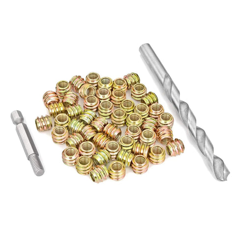 Must-Have 80 Piece 1/4-20 Flush Wood Inserts Set With Headless Screws And Hex Socket Drive For Woodworking Includes 9.0 Mm Drill Bit And Matching Driver Tool By PGMJ Perfect For Furniture Building And Repairs