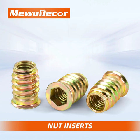 Three Eighths Inch Threaded Wood Inserts For Furniture Nutserts With Hex Drive Sixteen Threads Per Inch Twenty Five Millimeter Length Heavy Duty Zinc Plated Carbon Steel Easy Install Pack Of Fifteen