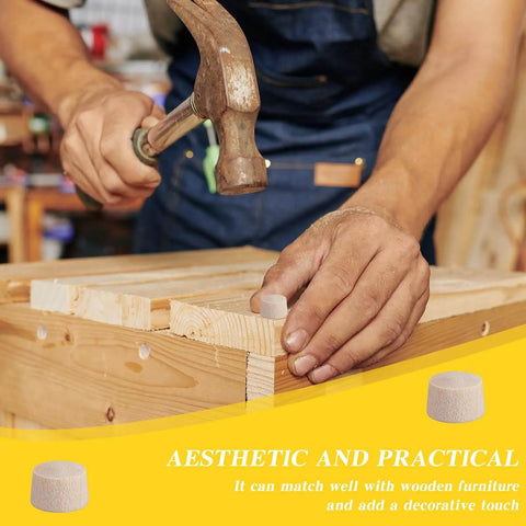 Carpenter installing 200 Pack Three Eighth Inch Wood Plugs For Screw Holes Flat Head Furniture Covers For Cabinets Doors And Wood Decor Hide Unsightly Screws Seamless Finish