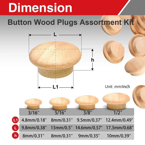 Assorted Wood Plug Kit With 144 Pieces In Four Sizes 3/16 Inch, 5/16 Inch, 3/8 Inch And 1/2 Inch for Screw Holes Size Display