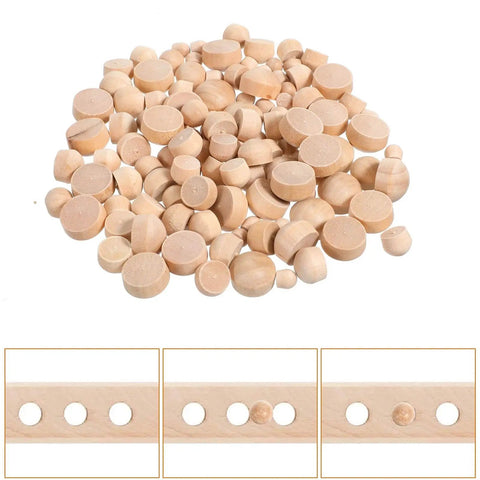 120 Pcs Wood Plugs Set In 4 Sizes 3/16 Inch 5/16 Inch 3/8 Inch And 1/2 Inch Round Head Hardwood Hole Plugs For Furniture Repair And DIY Woodworking