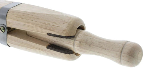 Side view of Peg Assist Premium Ring Clamp With Non Slip Extra Long Round Peg Leather Lined Jaws For Secure Hold Patent Pending Six Inch Clamp And Four And Three Quarter Inch Peg For Woodworking And Jewelry Making.