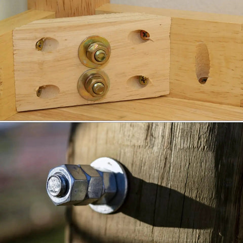 Aluminum Back Up Rivet Washers For 1/4 Inch POP Rivets installed on wooden structures