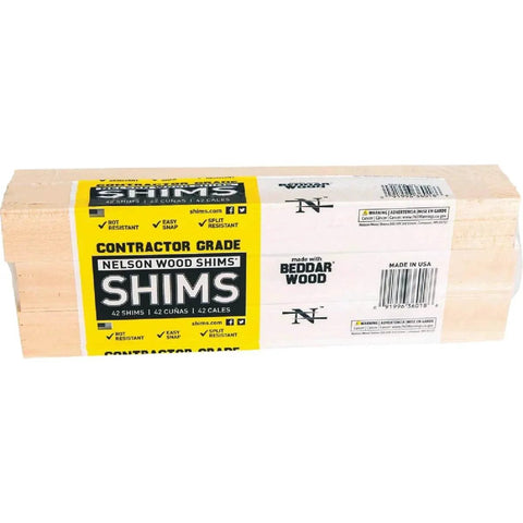Wood Snapping Shim CSH12/42/12/48 B 3/8 x 1-3/8 x 12 In 42-Pack Shims For Leveling And Fitting with packaging label visible