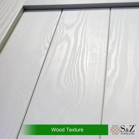 Close-up of wood texture on a 36in x 84in MDF Barn Door with 6.6FT Sliding Hardware Kit, showcasing waterproof PVC surface design.
