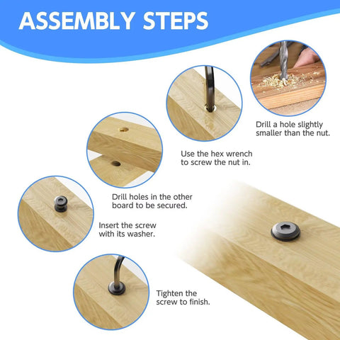 Pro Grade 1/4-20 Wood Threaded Insert Kit With 30 Inserts, 30 Screws, 30 Washers, And 2 Hex Keys For Woodworking DIY Projects assembly steps