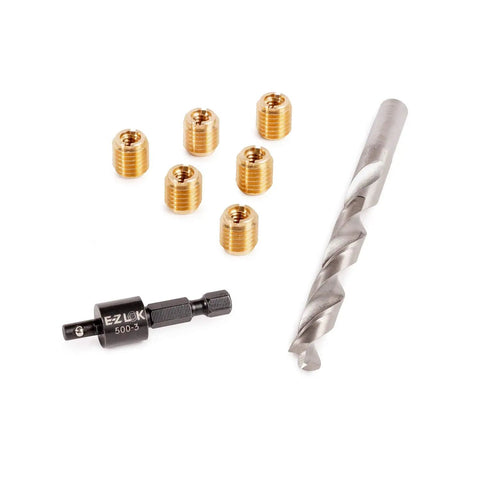 Woodworking Threaded Insert Kit With Knife Thread For Ultra Secure Wood Holds Includes Five 1/4-20 Knife Thread Inserts Drill And Installation Tool Brass Or Steel Inserts EZ LOK 400-4