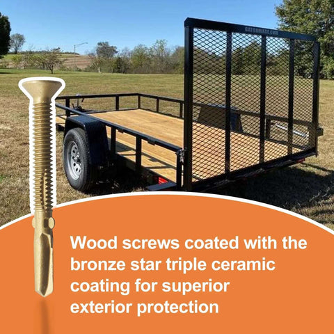 Beefy Heavy Duty Self Drilling Wood To Metal Screws With Torx Star Drive Fourteen By Two And Five Eighths Inch Reamer Tek Screws Bronze Star Triple Coat For Decks And Hardwood Or Softwood No Pre Drill Required 50 Piece Pack shown with trailer.