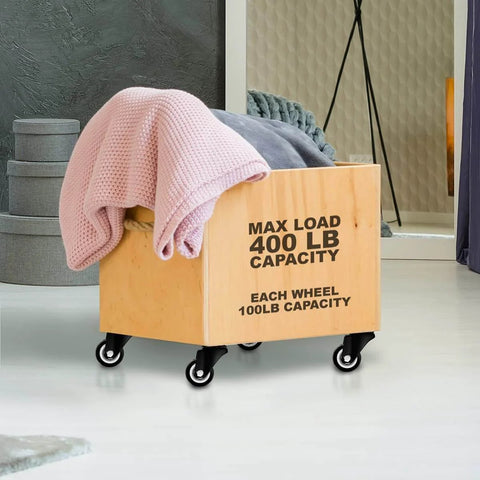 Wooden box on 1.5 Inch Swivel Caster Wheels Heavy Duty 12 Pack Without Brake Rubber Base Top Plate Bearing Casters holding blankets
