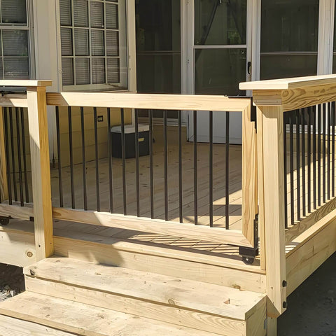 Sliding Gate Hardware Kit on wooden deck gate, heavy duty slide gate kit for outdoor with latch, fence gate kit installation