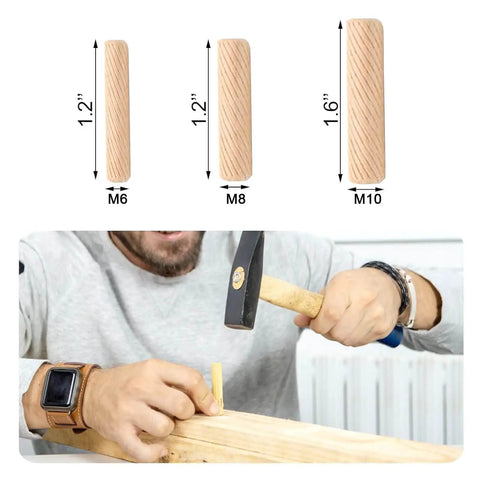 Assorted 21 Piece Wooden Dowels Set M6 M8 M10 Hardwood Grooved Fluted Pins For Woodworking And Furniture DIY Carpentry Projects