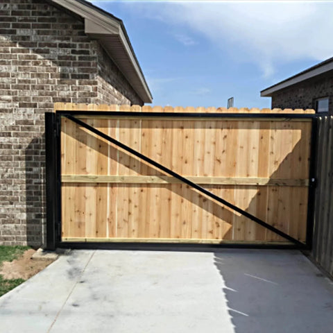 Installed wooden gate with Heavy Duty 5 Inch Weld On Gate Hinges 2 Pack Black Iron Barrel Hinges 450 lb Capacity for metal fences