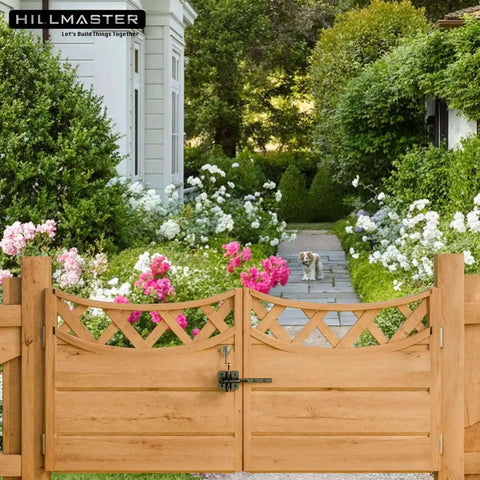 Self Locking Gate Latch For Wooden Fences, Heavy Duty Gravity Lever With Steel Spring And Cable Pull, Secure Fence Lock installed on wooden gate