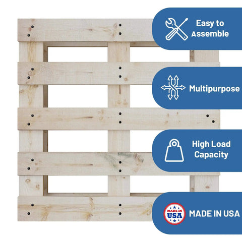 Heavy Duty 48 By 40 By 5 Inch Wooden Pallet Kit For Industrial Warehousing Unassembled Flat Pack Stackable And Reusable