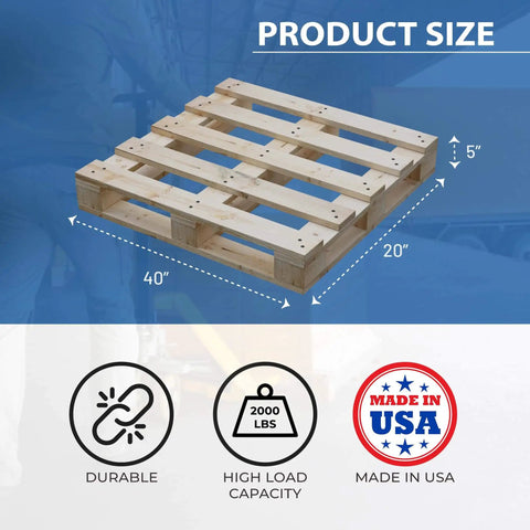 40x20x5 Inch Wooden Pallet Kit By Greaton Heavy Duty Industrial Grade Four Way Entry Design shown with measurements and features