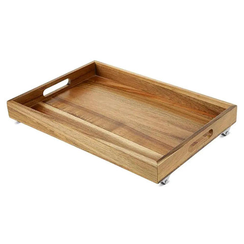 Wooden tray on 12 Pcs Half Inch Small Caster Wheels With Unidirectional Non Swivel Plate Casters And Rubber Wheels For Furniture And Small Appliances