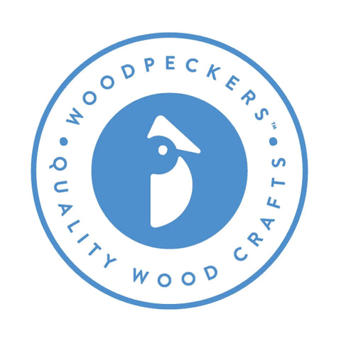 Woodpeckers logo with blue circle and woodpecker graphic, text 'Quality Wood Crafts'