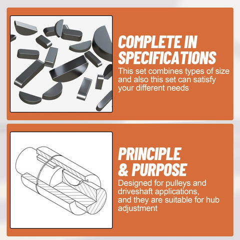 Woodruff Key Stock Set 175 Piece Stainless Steel Key Stock Assortment In 15 Sizes 8mm To 30mm illustration and specifications