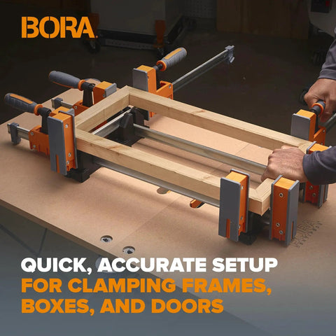 Parallel Clamp Block Set For Woodworking 4 Pack With Dual Channel Design in use on wood frame for clamping and stabilizing.