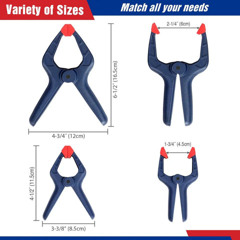 Eight Piece Clamp Set For Woodworking With Four 4-1/2 Inch Mini Bar Clamps, Two 6-1/2 Inch Spring Clamps, And Two 4-1/2 Inch Spring Clamps