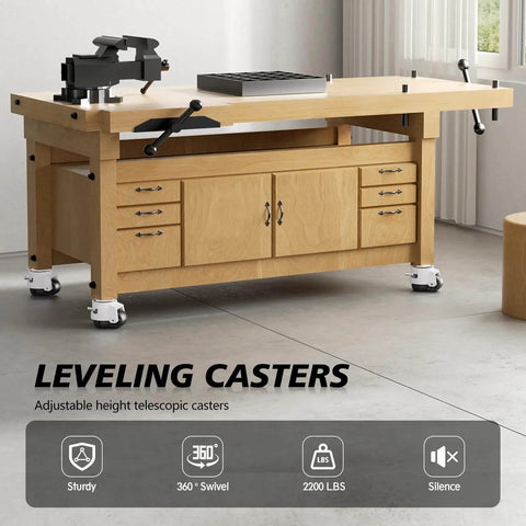 Heavy Duty Leveling Casters Set of 4 for Workbenches and Machinery, Adjustable Retractable Stem Caster Wheels With T Nuts
