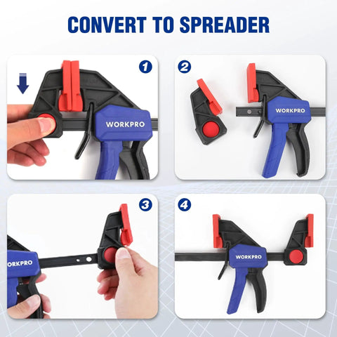Step-by-step guide to use 6 Inch Light Duty Bar Clamps For Woodworking One Hand Clamp Spreader Quick Change F Clamps With 150 Lbs Clamping Power Open To Eleven And A Quarter Inches And Throat Depth Two And Three Eighths Inches Four Pack Ideal For Home Workshops By WORKPRO