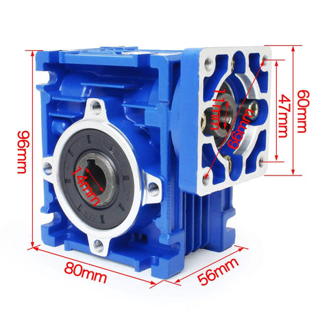 ✝️ Worm Gear Reducer 60 mm Shaft Size 1-Pack Nmrv030 with measurement dimensions labeled in the image.