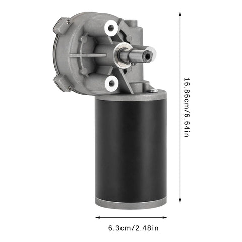 Product image of 24V Worm Gear Reducer with 63 mm shaft and 87 lb load capacity for power transmission, shown with dimension lines.