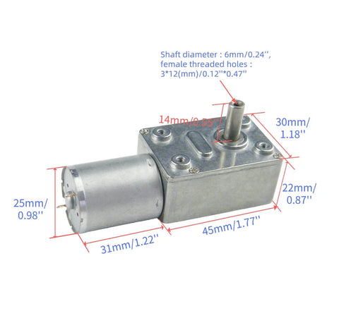 ✝️ Worm Gear Reducer 6 mm Shaft Size 1-Pack 370Wg Worm Gear Electric, silver gear housing with measurements and smooth finish