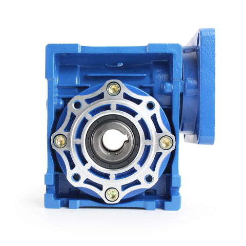 Front view of blue ✝️ Worm Gear Reducer 86 mm Shaft Size 1-Pack Nmrv040 Worm Gearbox for agricultural and industrial use