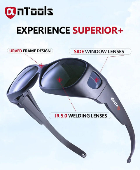 Wraparound Welding Glasses With UV Protection And Anti Scratch Lens ANSI OSHA showcasing curved design and side window lenses