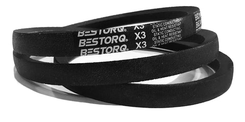 B40 or 5L430 V-Belt, Classic Wrapped Rubber X3 V-Belt, Black, 43" x .66" x .43", Pack of 2, displayed coiled on white background