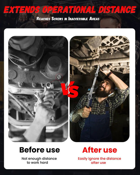 Mechanic using Wrench Extender Tool Bar For Universal Half Inch Drive, Boost Your Leverage And Loosen Stubborn Nuts in confined space