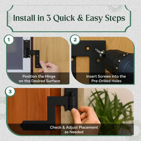 Heavy-Duty Black Wrought Iron Shutter Hinges installation steps on wooden frame