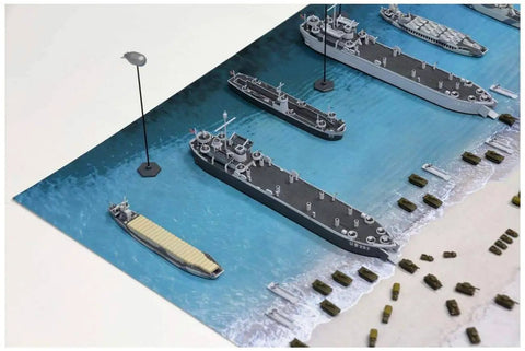 Epic Normandy D-Day Landing Diorama Base for 1/700 WWII Ships and Landing Craft, Scenic Paper Base 290 x 185 mm, model scene.