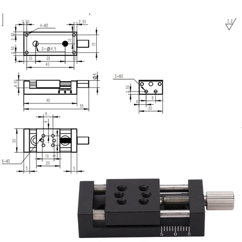 X-Axis Mini Linear Rail Stage Actuator High Precision Adjustable 10mm Stroke Aluminum Alloy Sliding Table with draft diagrams