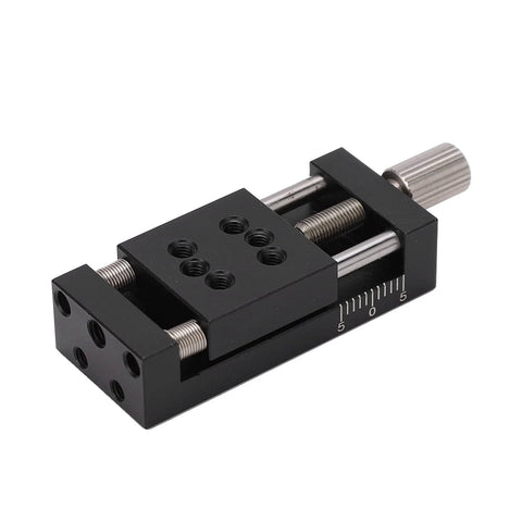 X-Axis Mini Linear Rail Stage Actuator High Precision Adjustable 10mm Stroke Aluminum Alloy Sliding Table with Manual Fine Tune for DIY CNC Router 20 x 20 mm Part, top view.