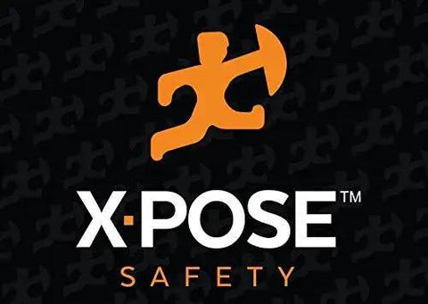 X-Pose Safety logo with orange figure and black background