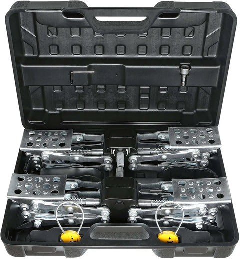 X Shaped RV Stabilizer Wheel Chock For Dual Axle Travel Trailers And Campers With Drill Adjust, set in hard carrying case