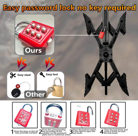 X Shaped Wheel Stabilizer Chocks For Campers And Travel Trailers, Adjustable RV Wheel Chocks With Drill Access, scissor style with password locks