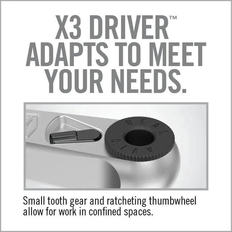 X3 Driver with small tooth gear and ratcheting thumbwheel, part of Real Avid Smart-Torq Fixed Limiter & X3 Driver Kit for precise tasks.