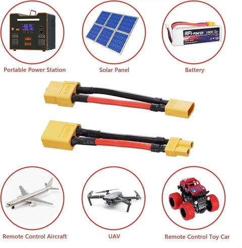 XT30 Male To XT60 Female Plug Connector Adapter Cable Set, 4 Pieces, XT60 To XT30 Extension Cable With 5cm 14AWG Silicone Wire For LiPo Batteries.