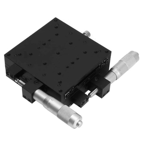 Black XY axis manual fine-tuning cross roller precision linear stages 100 * 100 * 40mm for CNC axis motion, anti-backlash setup, 1-pack replacement.