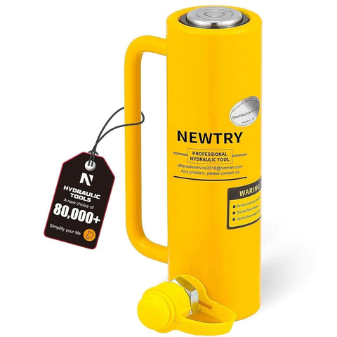 10 ton Hydraulic Jack Cylinder Long Ram 6” Stroke Portable Hydraulic Ram Industrial Lifting Tool, yellow, with handle and cap